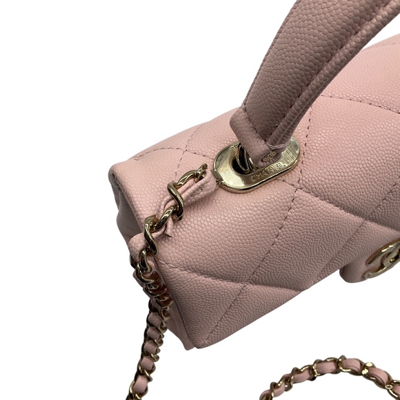 CHANEL PALE PINK QUILTED CAVIAR LEATHER RETRO TOP HANDLE FLAP BAG